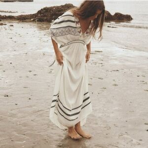 ZARA Beaded Kaftan Maxi Long Dress Cotton Blend Boho M/L